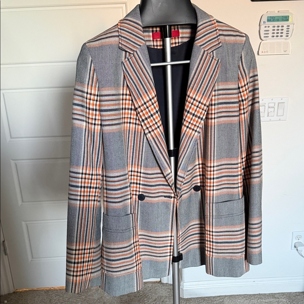 Hugo Boss Plaid Blazer in Gray and Orange - Picture 3 of 6